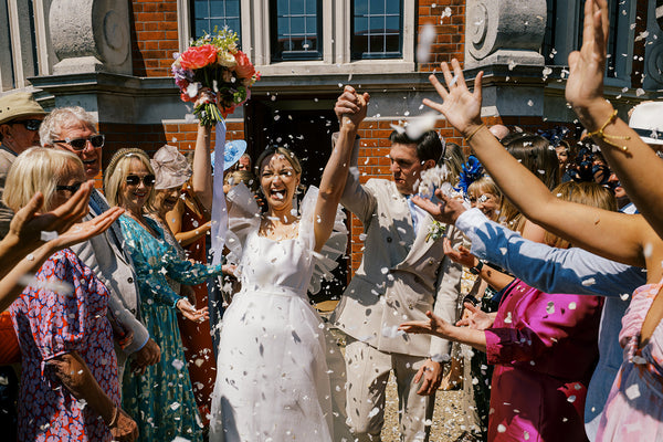 Bride and Groom Outdoor Confetti Shot in London